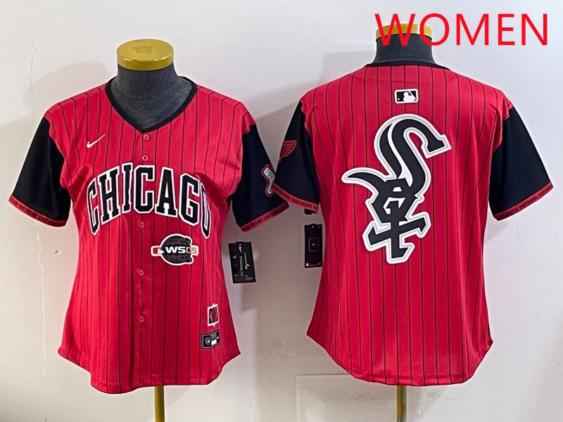 Women Chicago White Sox Blank Red Stripe Joint Name Nike 2025 MLB Jersey style 25
